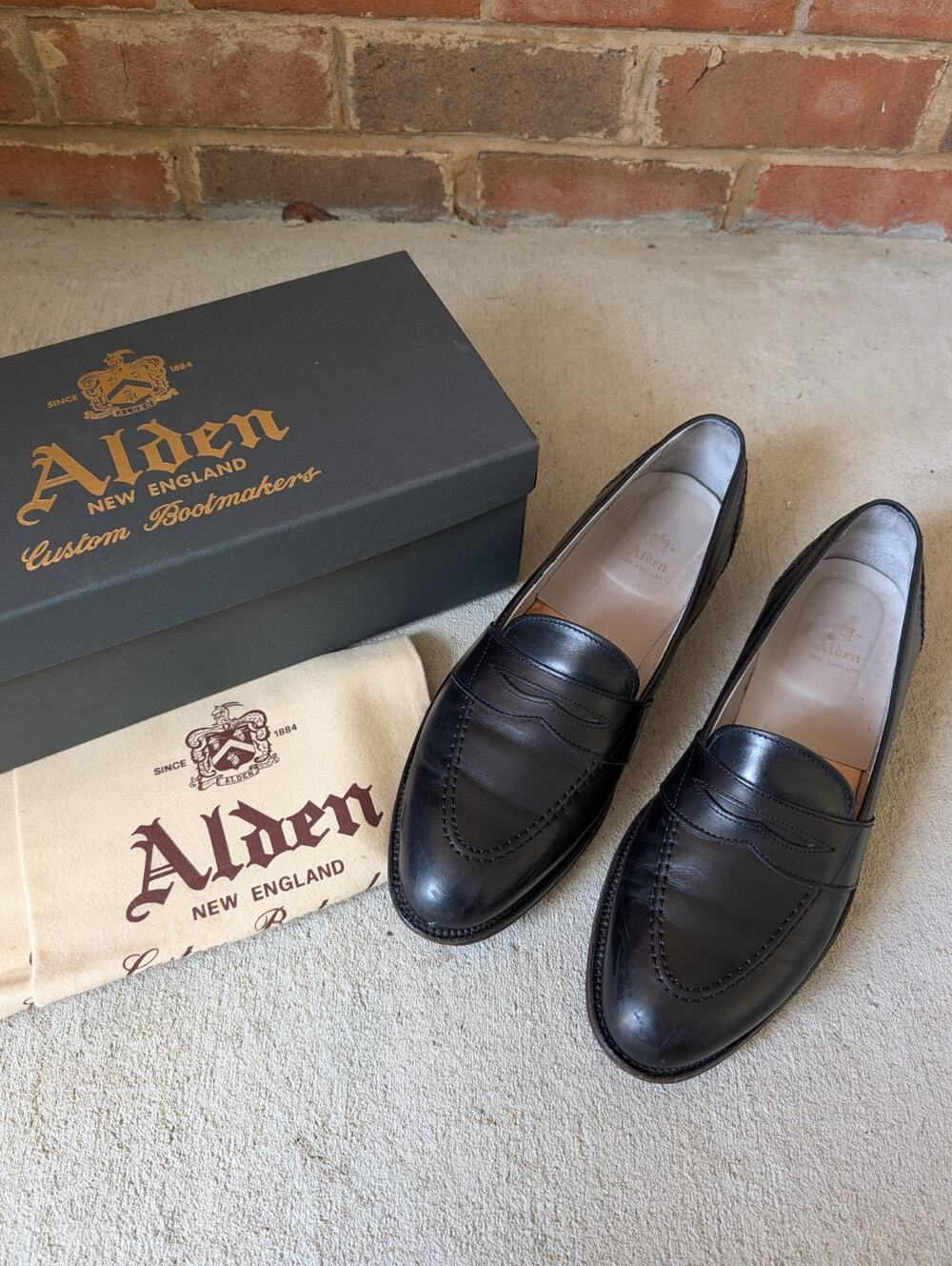 Alden Black 681 Full Strap Slip On Loafer Leather Dress Shoes Size 11.5 D Mens